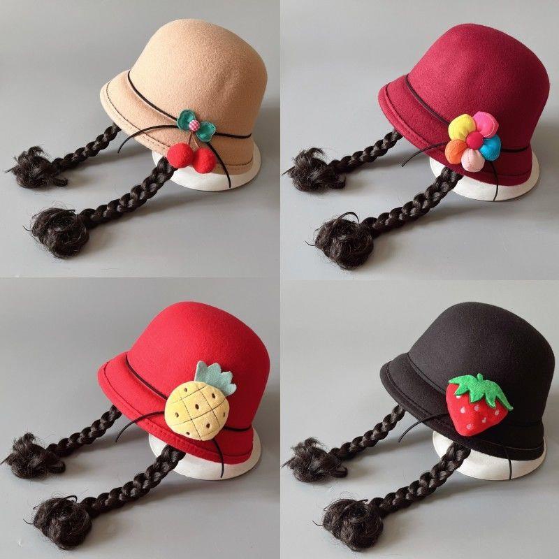 Nón Tai Bèo Vải Len Đính Tóc Giả Siêu Dễ Thương Cho Bé Gái
