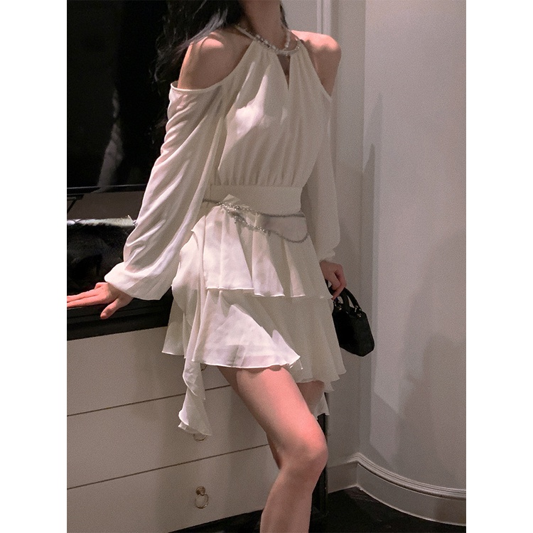 Đầm Ngắn Tay Dài Màu Trơn Thời Trang Mùa Thu Hàn Quốc 2022 Dành Cho Nữ