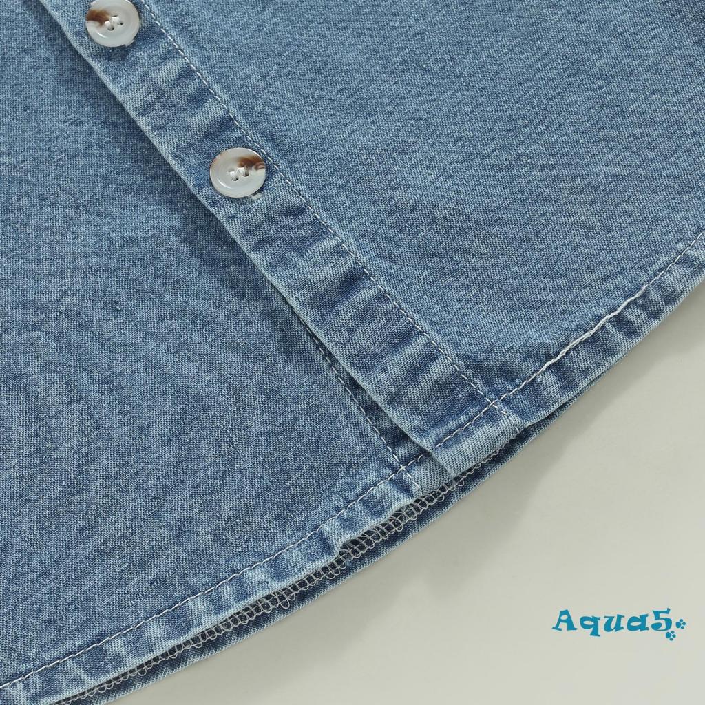 Áo Sơ Mi Denim Ngắn Tay Màu Sắc Đơn Giản Cho Bé Trai