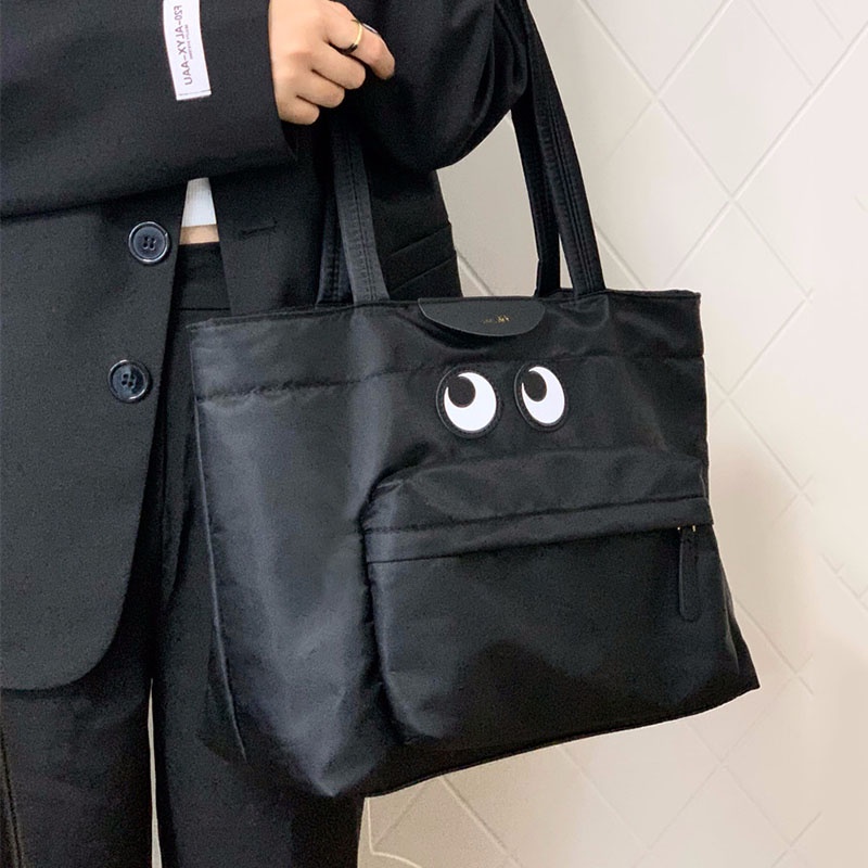 Túi Đeo Vai niche Sức Chứa Lớn Bằng nylon In Họa Tiết Mặt Cười Cho Nữ