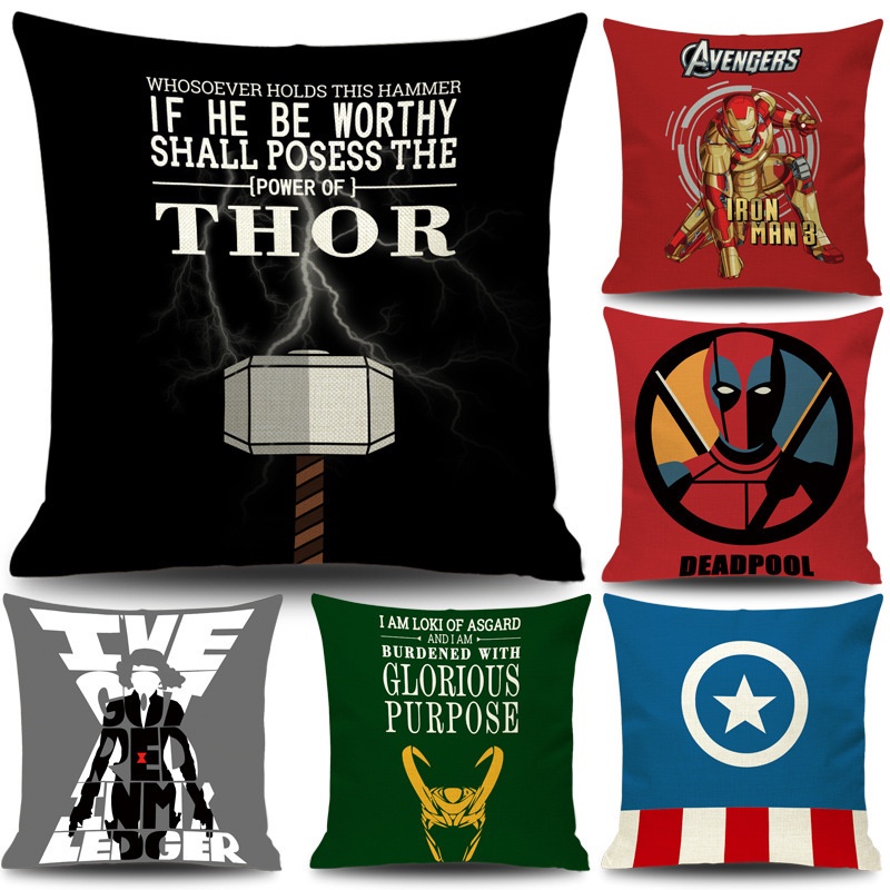 Gối Tựa Lưng In Hình Siêu Anh Hùng Marvel Iron Man Superman Cho Văn Phòng (Không Kèm Ruột Gối)