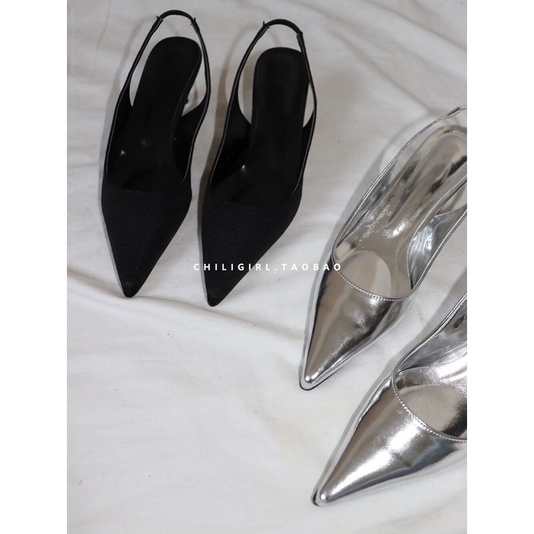 Giày Cao Gót Mũi Nhọn Màu Bạc Thời Trang Mùa Hè Dành Cho Nữ
