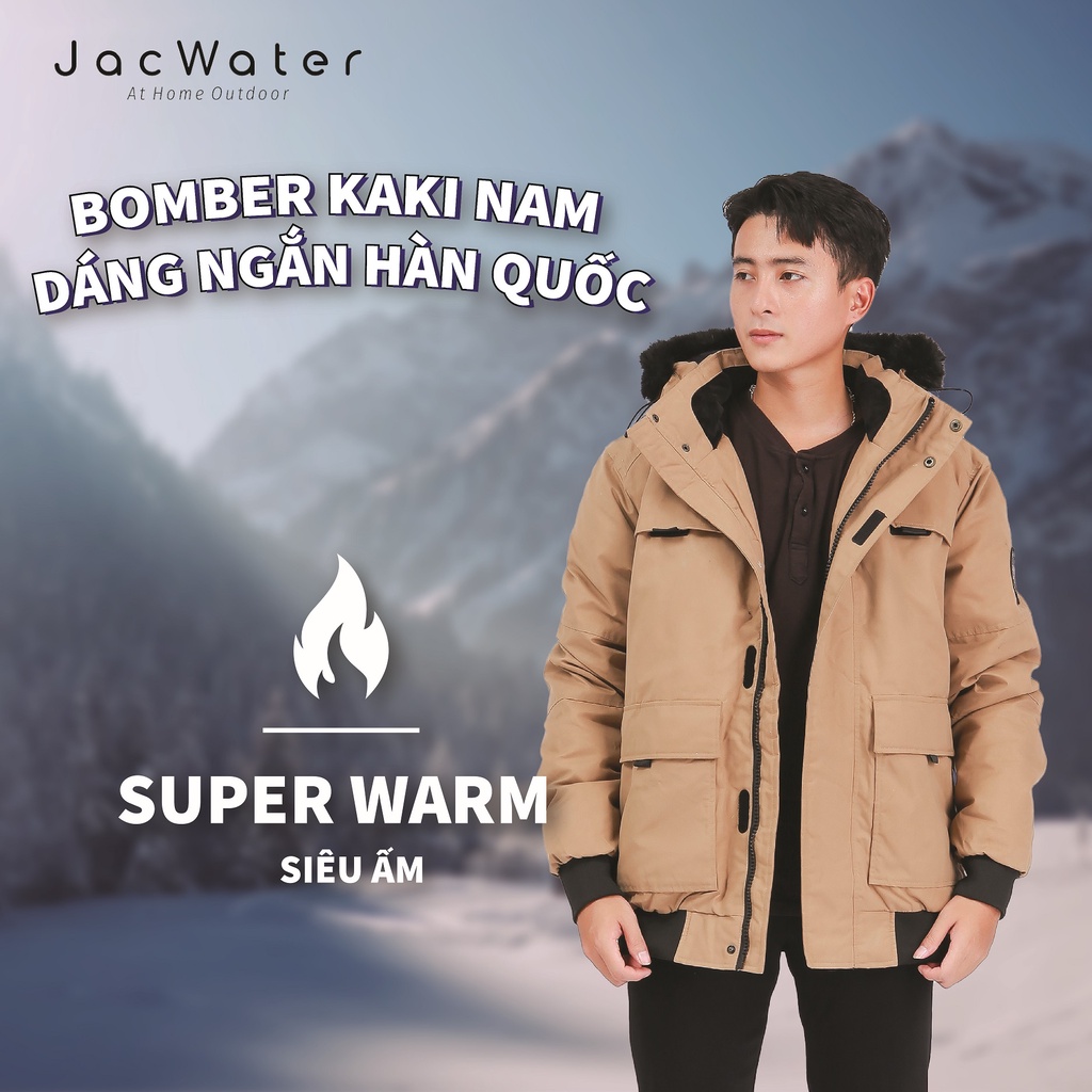 Áo khoác bomber nam kaki dáng ngắn, thời trang mùa đông dày dặn JACWATER V460