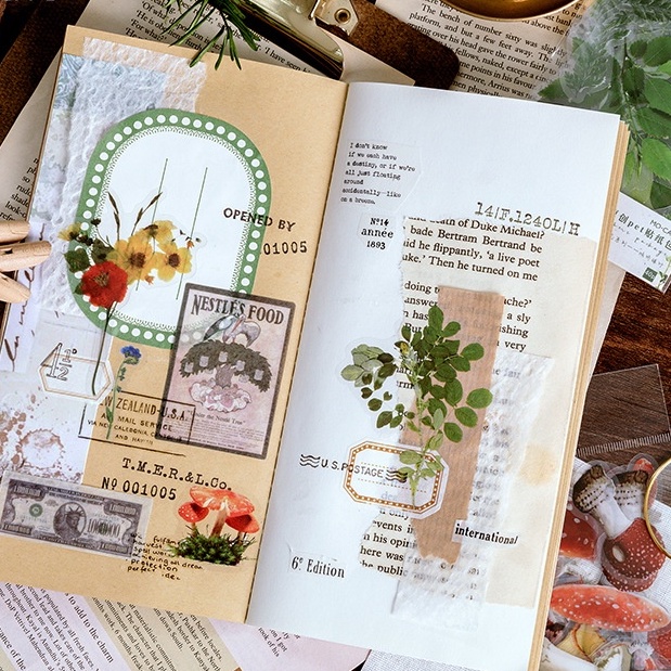 Túi 40 Nhãn Dán Trong Suốt Hình Hoa Cúc / Cỏ Ba Lá / Nấm Xinh Xắn