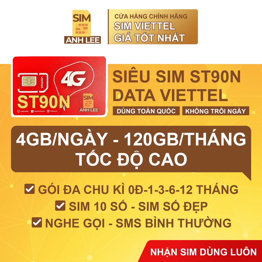 SIM 12ST90N - Siêu sim Data Viettel 4GB/ngày Chơi Game Lướt Mạng Cực Căng - Miễn phí 1 năm không cần nạp tiền