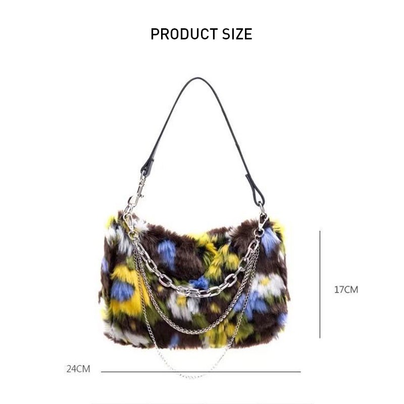 MISCHA Túi Xách Lông Nhung Mềm Mại Phối Dây Xích Thời Trang Thu Đông Dành Cho Nữ