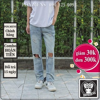 Quần bò nam ống suông rách gối khóa zip mới c807 Pon.mens