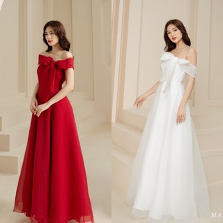 Đầm dạ hội thiết kế trễ vai, váy cưới đơn giản phom xòe mới nhất