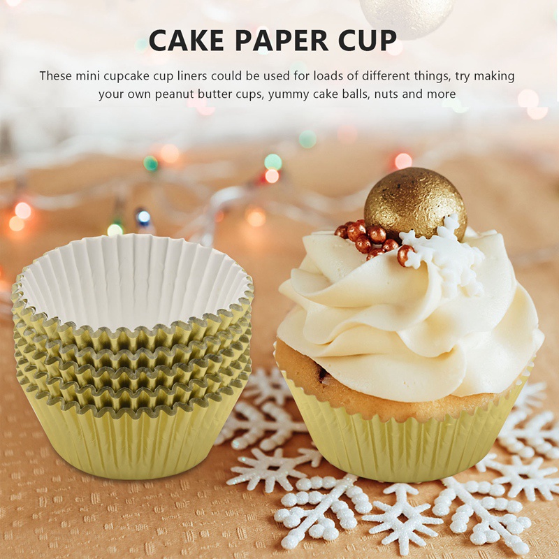 Bộ 500 Cốc Giấy Mini 5cm Màu Vàng Kim Dùng Làm Bánh Muffin Đường Kính