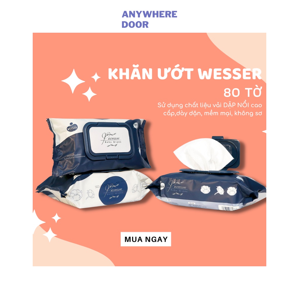 Khăn ướt cao cấp Wesser không hương 80 Tờ/72 Tờ