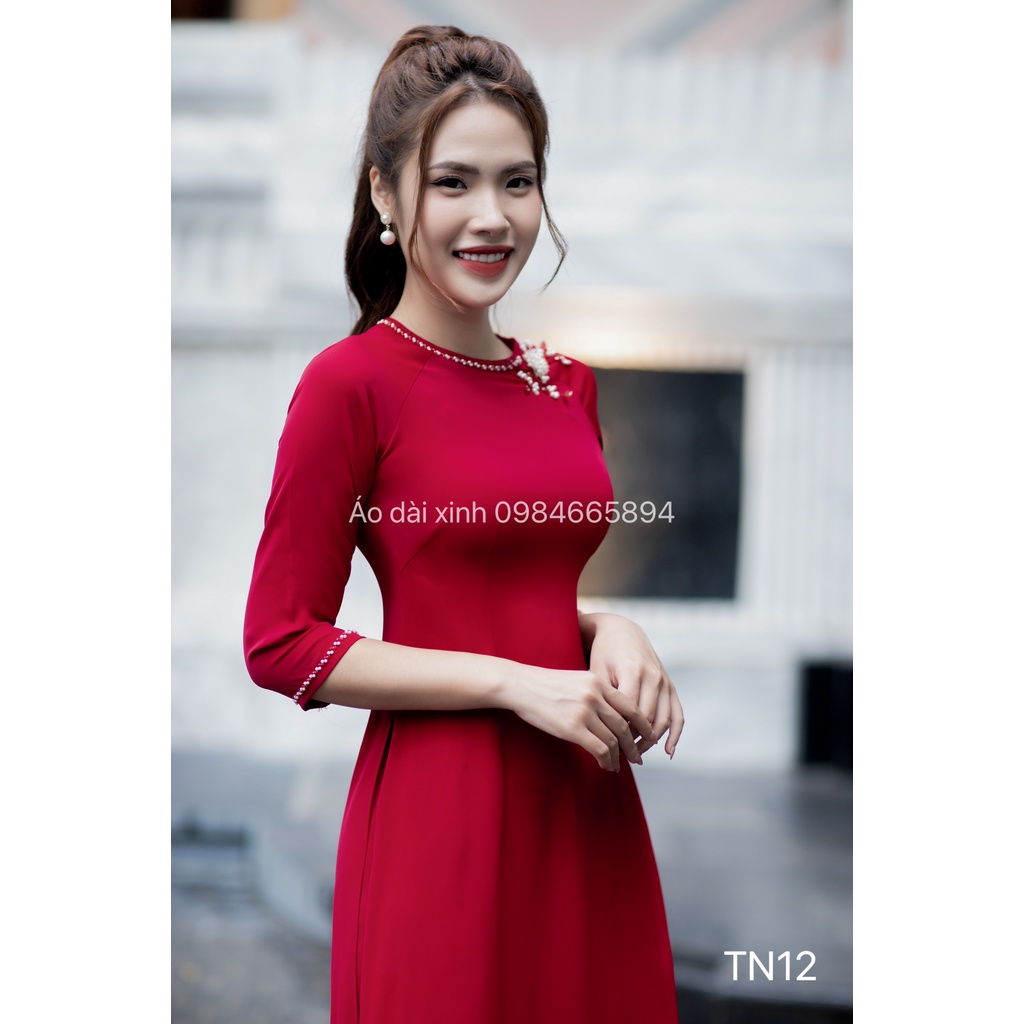 Áo Dài đính kết thủ công nhẹ nhàng cạnh cổ áo ✅ vải lụa mỹ mềm dủ mặc được mọi sự kiện ✅