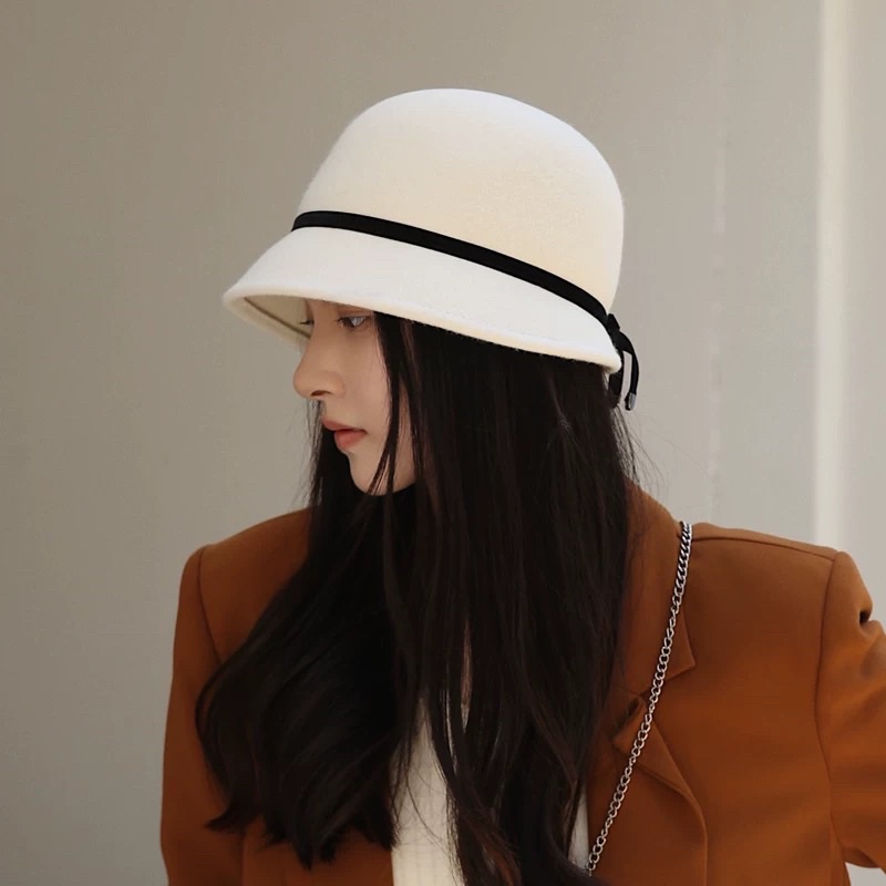 Mũ dạ vành nhỏ thắt dây nơ mai phương bùi