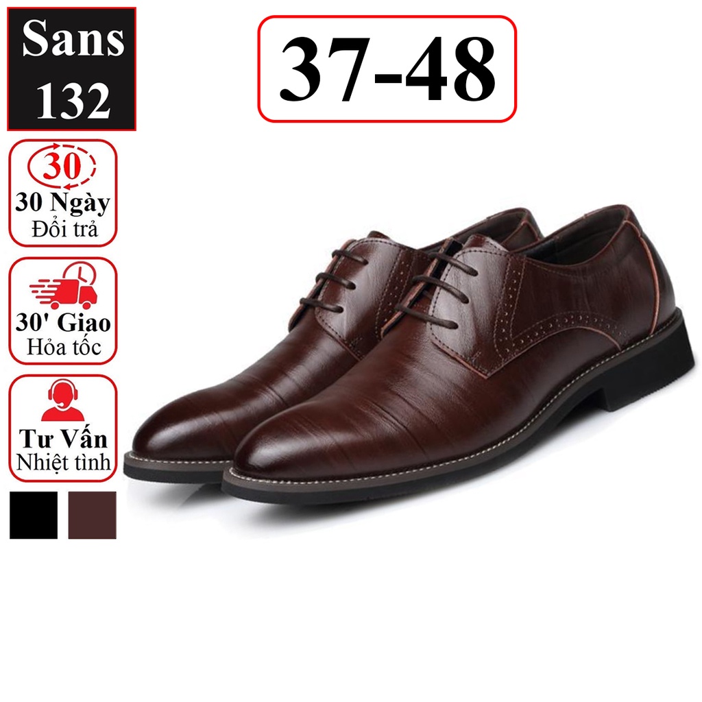 Giày big size nam Sans132 giầy tây công sở nâu đen cỡ to bigsize lớn số 43 44 45 46 47 48 âu trơn đẹp cao cấp buộc dây