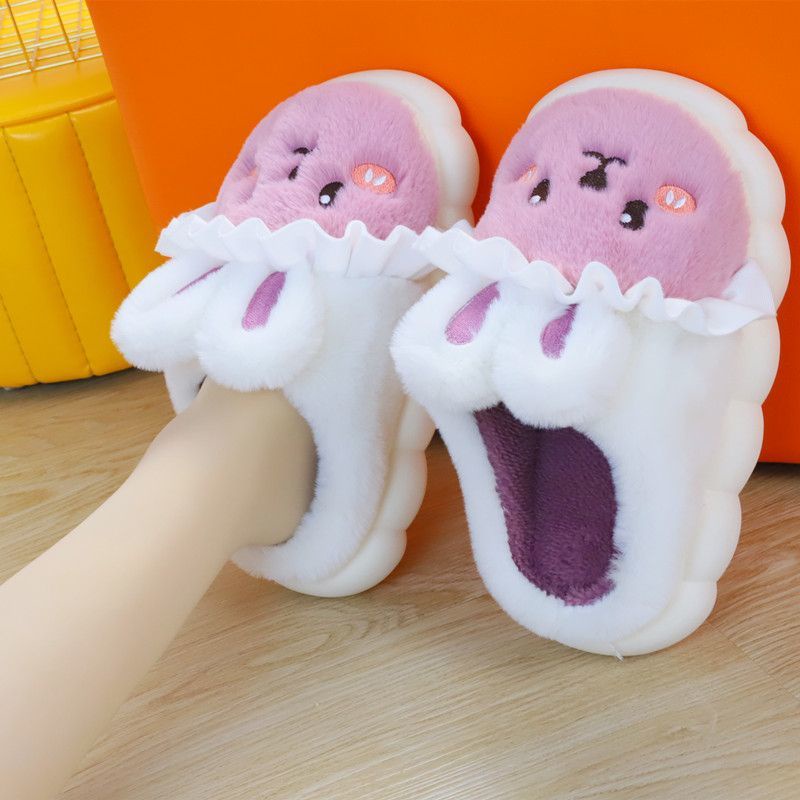Dép Bông Đi Trong Nhà Đế Mềm Chống Trượt Hình Thỏ Đáng Yêu