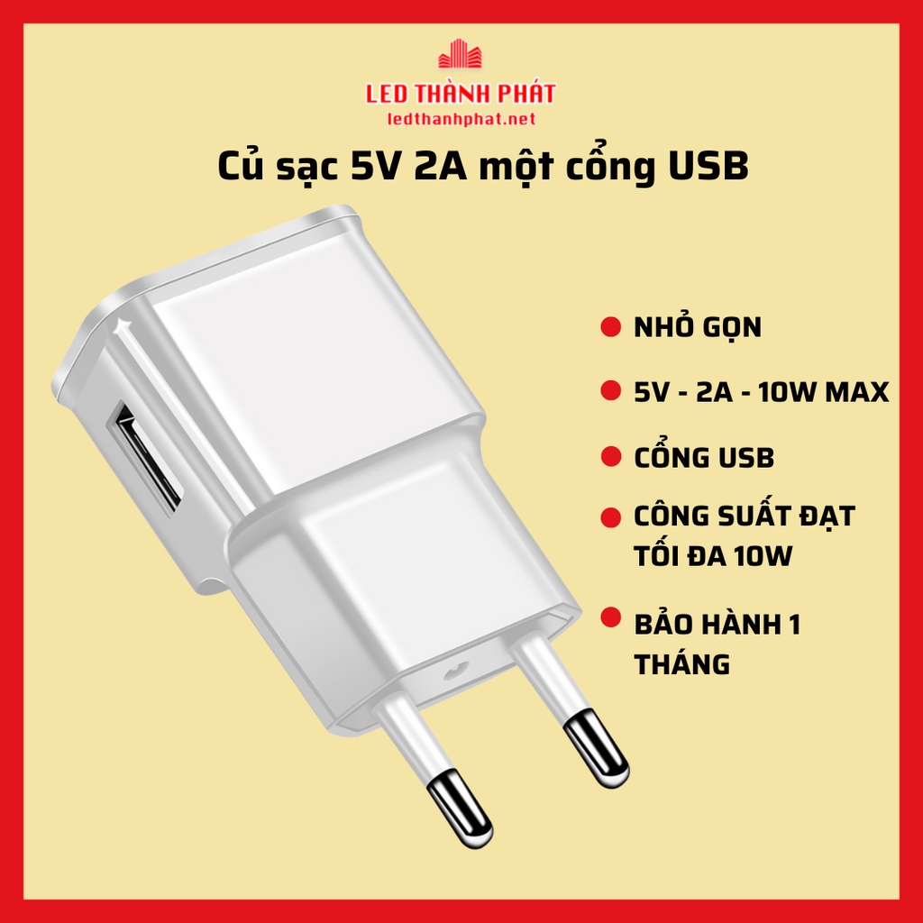 Củ sạc USB 5V 2A dùng cho các thiết bị điện chạy nguồn 5V
