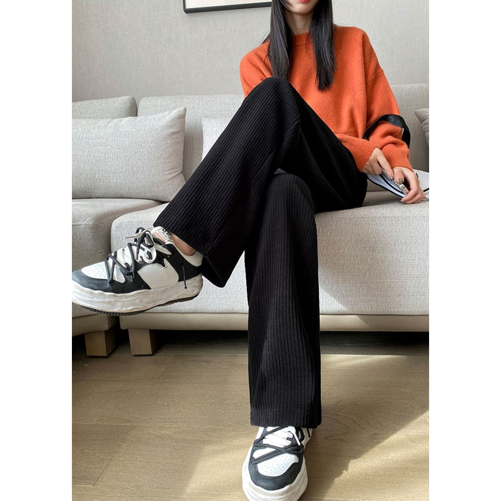 Porozi  quần tây nữ baggy Quần Nhung Kẻ Ống Rộng Lưng Cao Phong Cách Thời Trang Hàn Quốc Cho Nữ