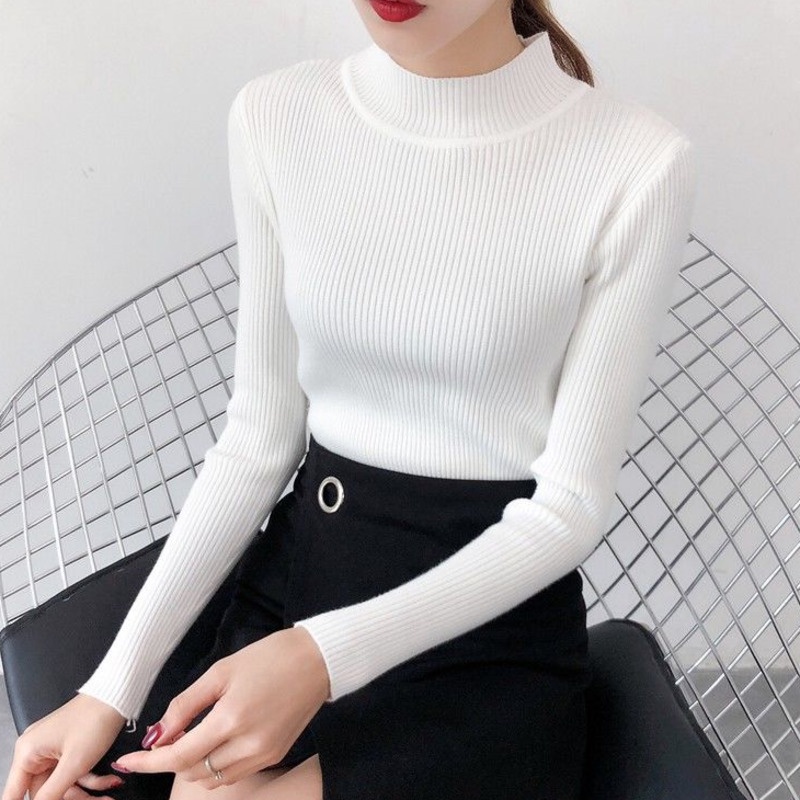Áo Sweater Dệt Kim Cổ Lọ Tay Dài Màu Sắc Đơn Giản Thời Trang Mùa Thu Cho Nữ