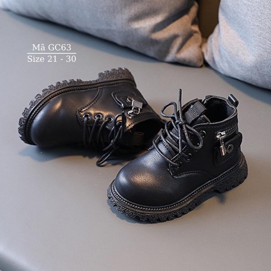 Boots bé trai bé gái màu đen giày cổ cao êm chân chống trơn thời trang cho trẻ em 1 - 5 tuổi phong cách Hàn Quốc GC63
