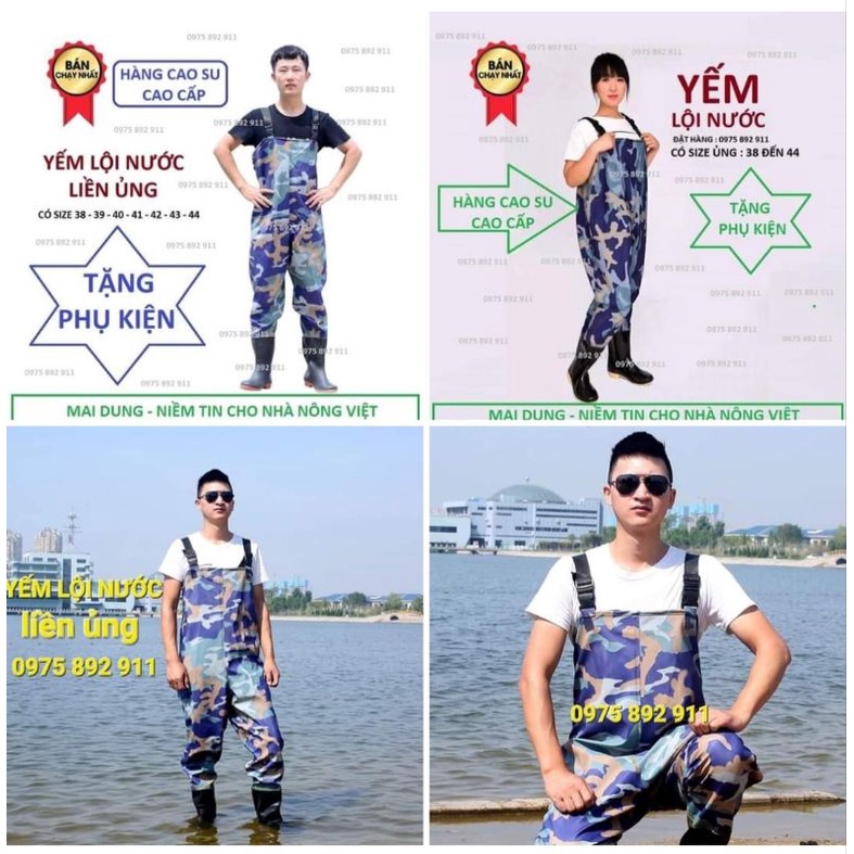 Quần liền ủng lội nước, yếm liền ủng lội nước đi lao động môi trường tiếp súc với nước
