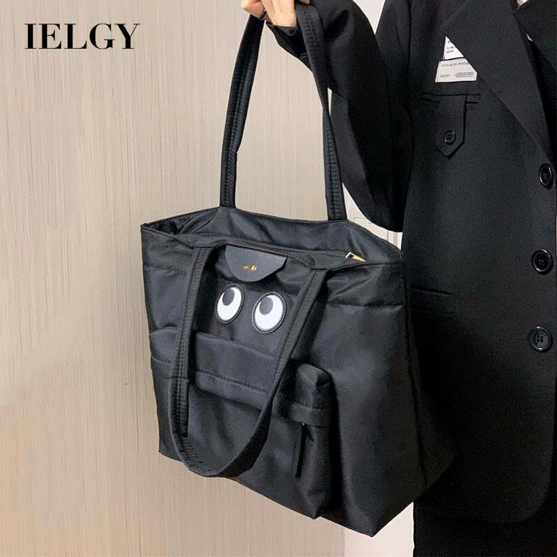 Túi Đeo Vai niche Sức Chứa Lớn Bằng nylon In Họa Tiết Mặt Cười Cho Nữ