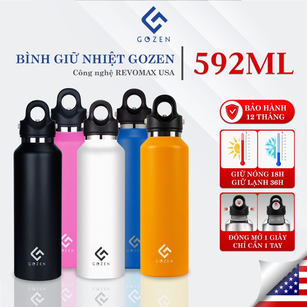 Bình giữ nhiệt Gozen 592ml inox cao cấp đóng mở một giây chỉ cần một tay Twist-Free Revomax bảo hành 12 tháng