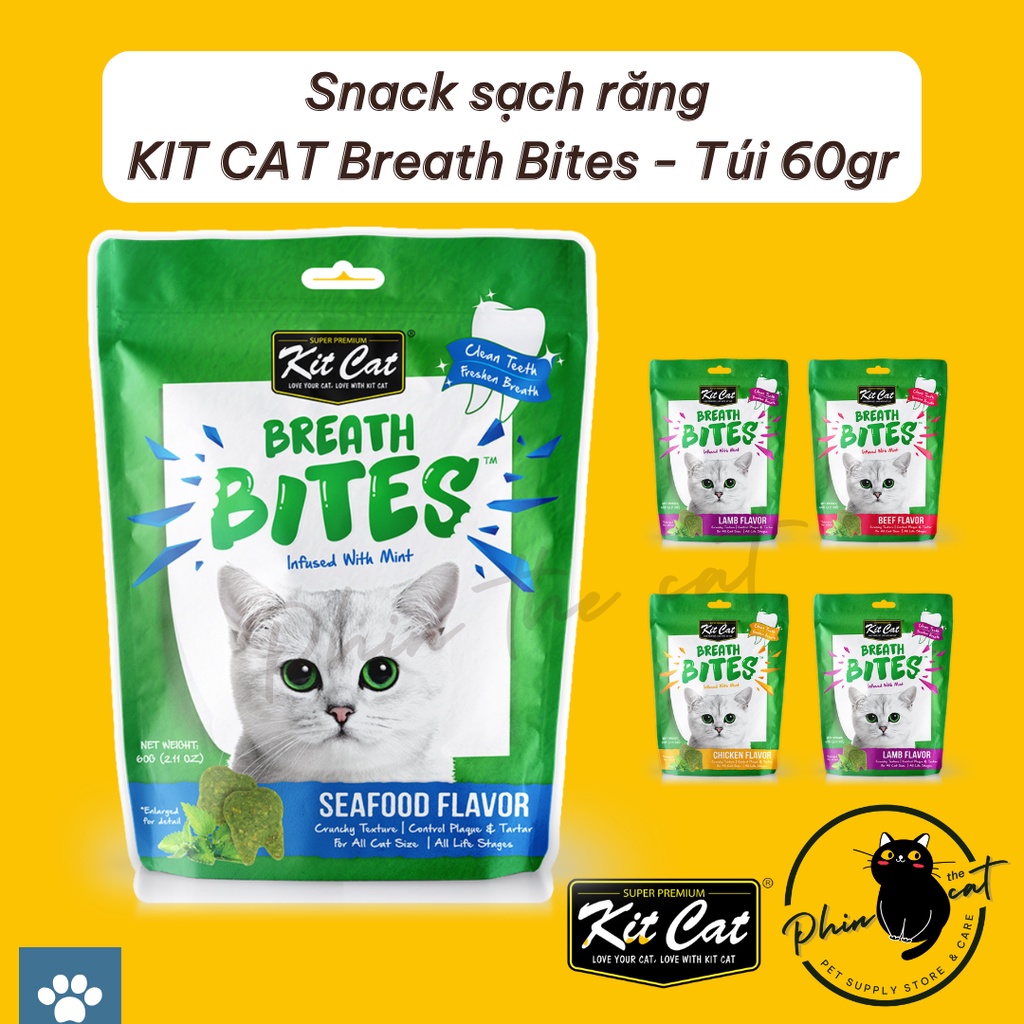 Bánh thưởng cho mèo KITCAT Breath Bites - Snack sạch răng thơm giòn cho mèo - Gói 60g | phinthecat