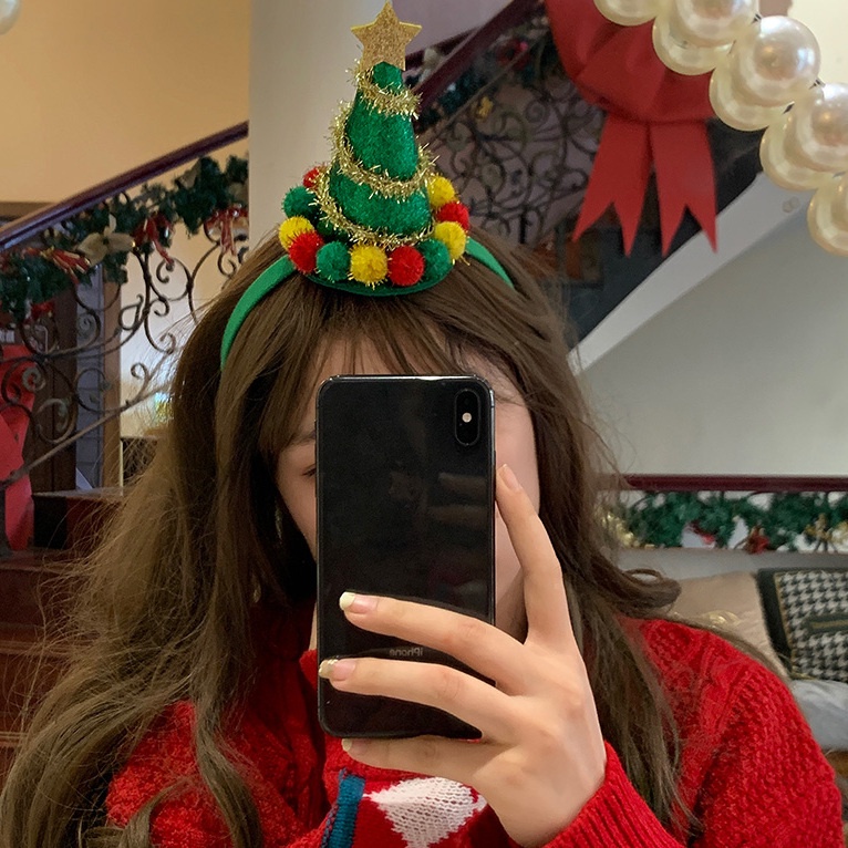 Băng Đô Cài Tóc Hình Cây Thông Giáng Sinh Dễ Thương Vui Nhộn Dùng Làm Đạo Cụ Chụp Ảnh Cho Nữ