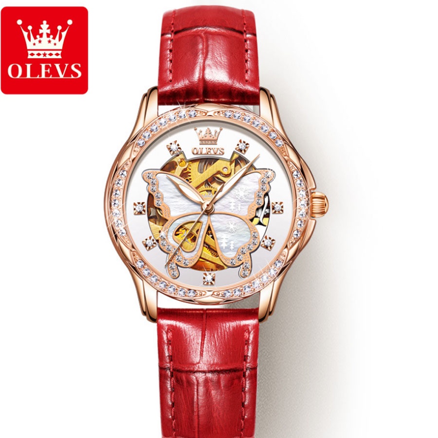 Đồng hồ nữ Olevs máy cơ size 35mm,dây đeo da cao cấp,chống nước 30m