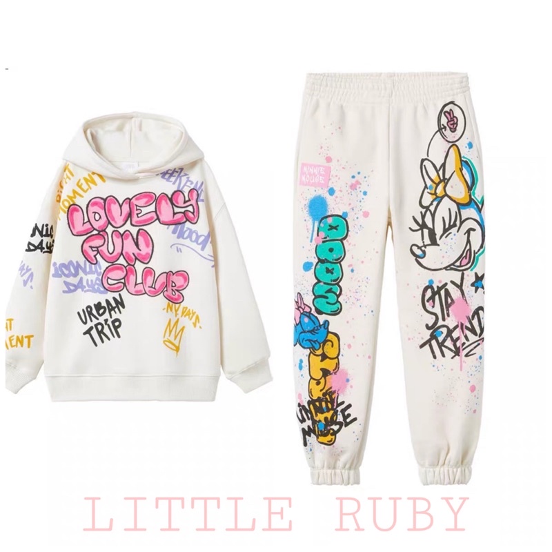Set bộ nỉ bông hoodie Minnie ZAR@ phẩy sơn siêu đẹp cho bé gái, chất nỉ bông mềm đẹp. In siêu nét và đẹp