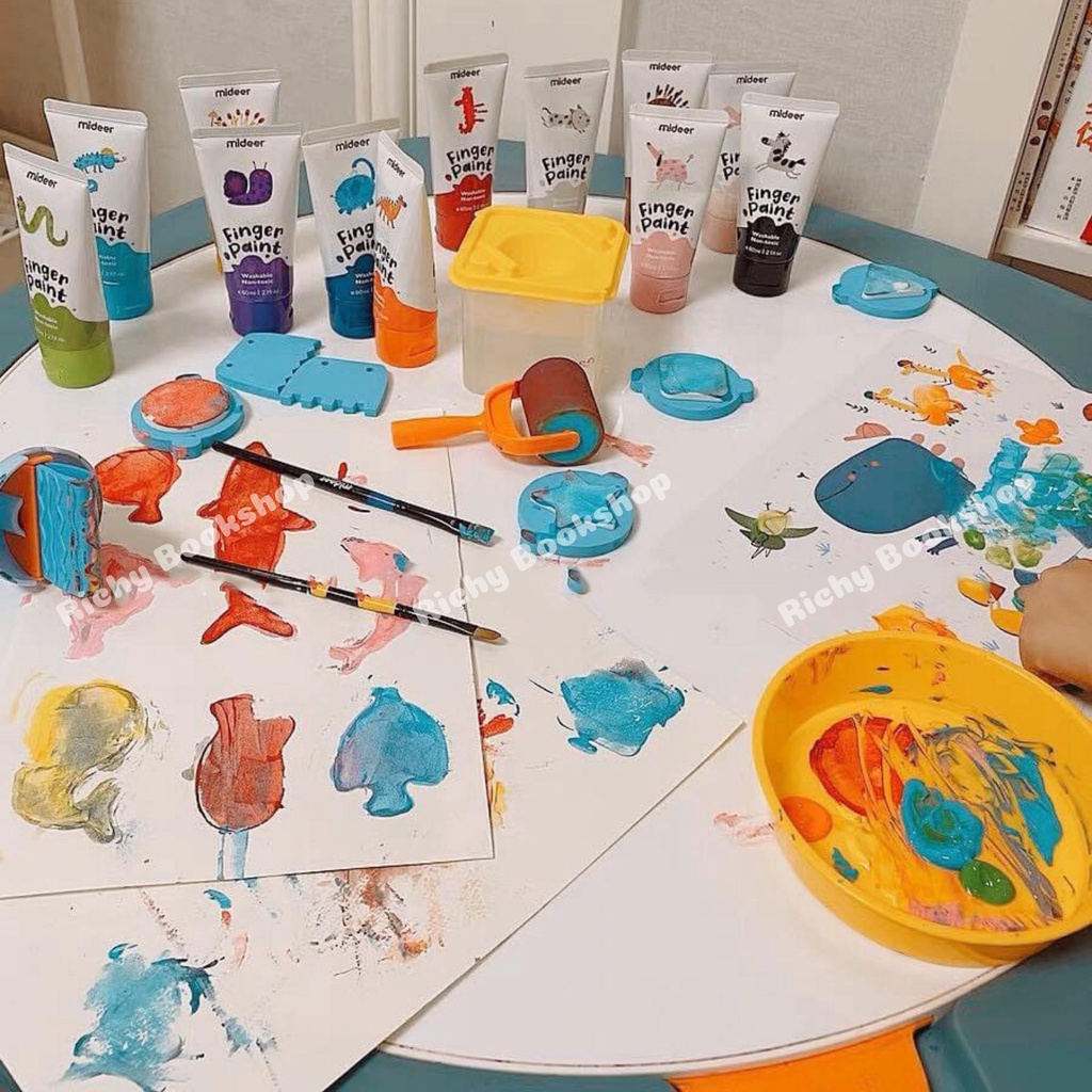 Bộ Màu Kèm Dụng Cụ Vẽ Và Áo Khoác Chống Thấm - Mideer Finger Paint - Kèm Video Hướng Dẫn Online