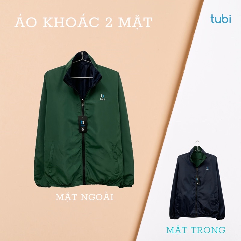 (Chống Nắng, 4 túi) Áo khoác Tubi 2 Mặt Màu Xanh Lá - Xanh Đen