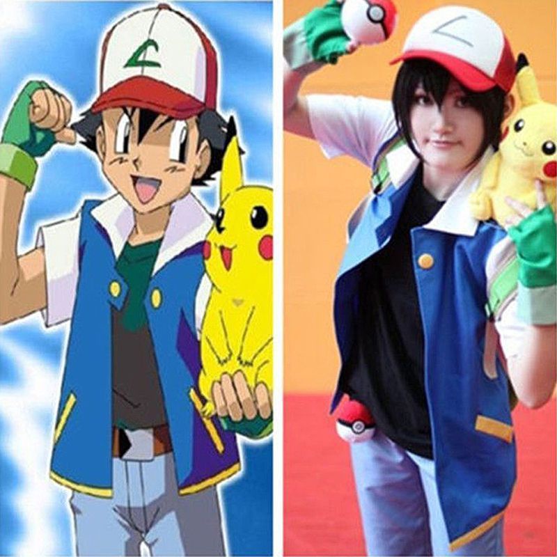 Bộ Đồ Hóa Trang pokemon Ashketchum Gồm Áo Khoác + Găng Tay + Nón Cho Người Lớn Dịp halloween