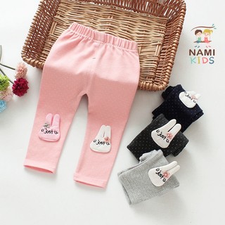 45:C3 Quần legging họa tiết chấm bi tai thỏ chất thun cotton cho bé