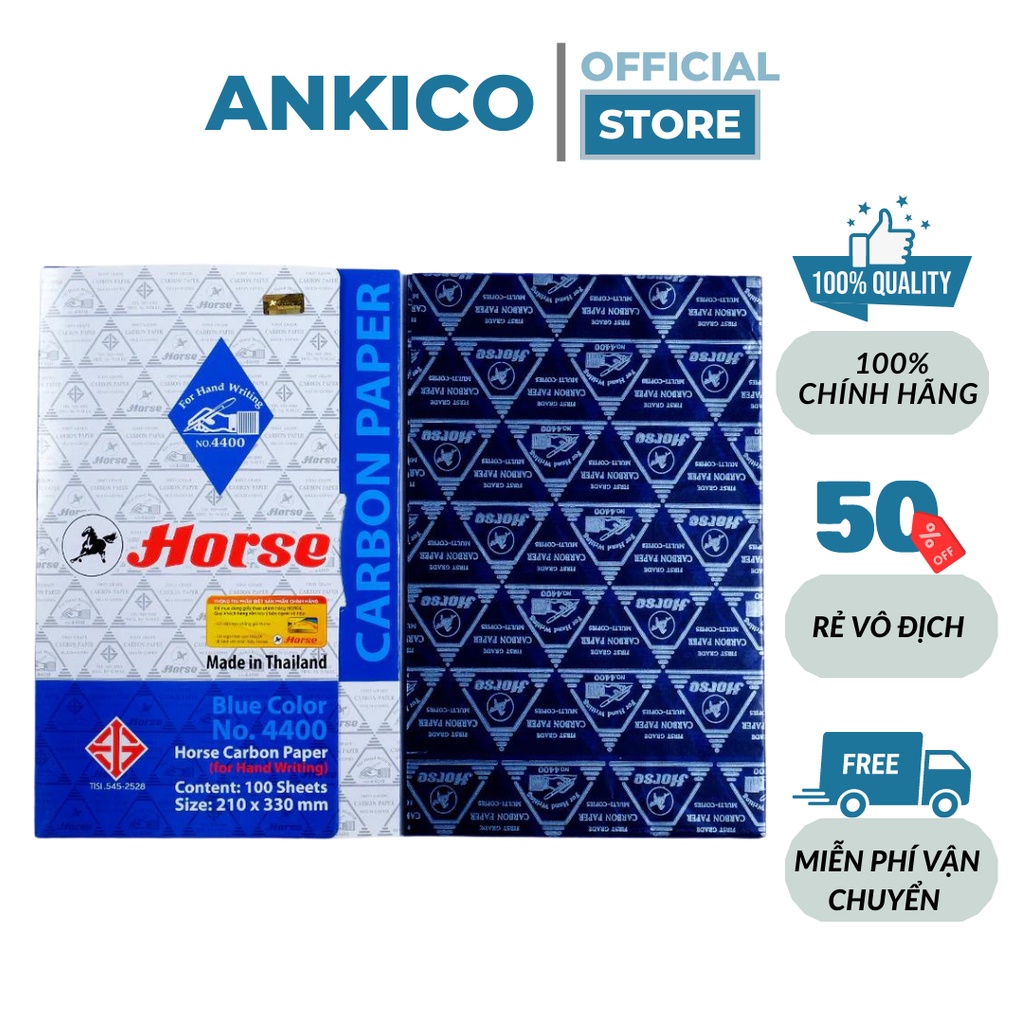 Giấy than Horse A4 màu xanh (100 tờ/tập) sao chép văn bản, hoá đơn tiện lợi