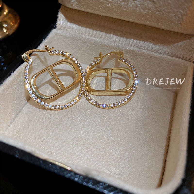 DREJEW Khuyên tai đính đá zircon sang trọng phong cách Hàn Quốc thời trang cao cấp dành cho nữ