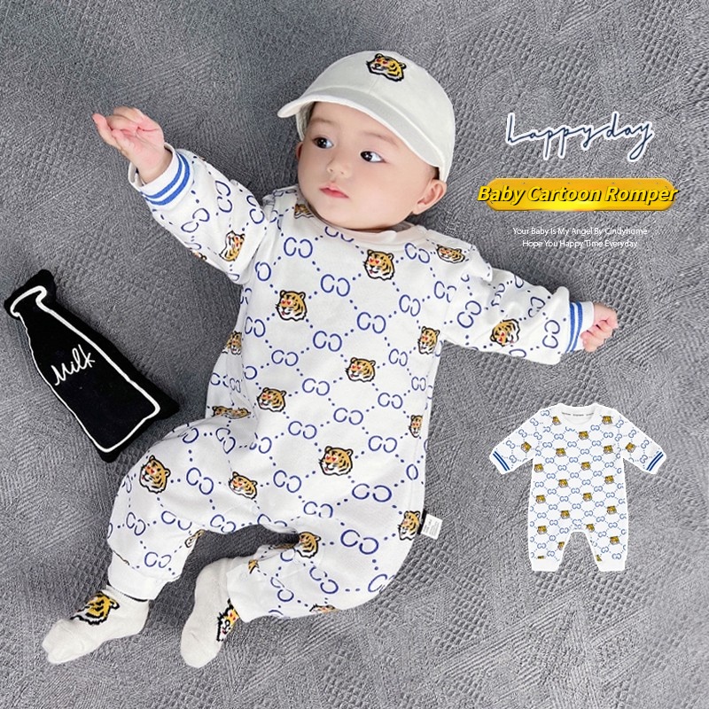 Bộ Áo Liền Quần Tay Dài In Hình Hổ Hoạt Hình Dễ Thương Thời Trang Cho Bé Sơ Sinh