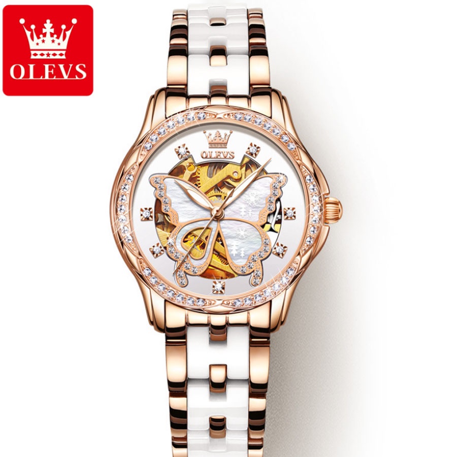 Đồng hồ nữ Olevs máy cơ size 35mm,dây đeo da cao cấp,chống nước 30m