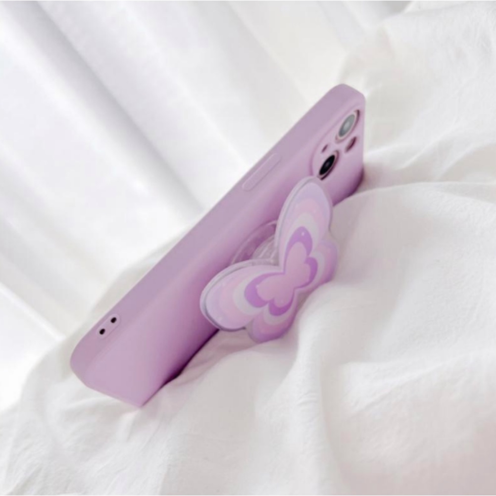 Ốp Điện Thoại TPU Mềm Chống Sốc Họa Tiết Bướm / Trái Tim Màu Gradient Có Giá Đỡ Xoay Cho IPhone 11 7Plus 13 12 11 Pro Max