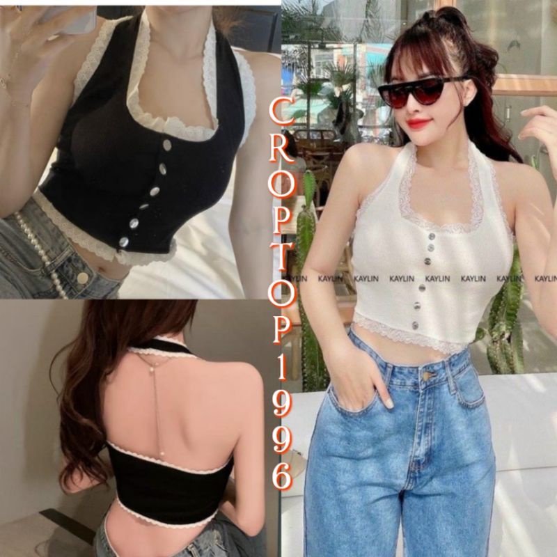 Áo yếm choàng cổ phối ren - áo kiểu Croptop tiểu thư . mã A60