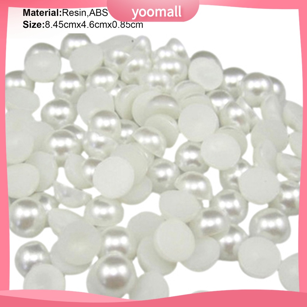 (Yoomall) Set 200 Hạt Ngọc Trai Giả Nửa Đầu Phẳng 6mm Màu Trắng Đính Trang Trí Móng Tay