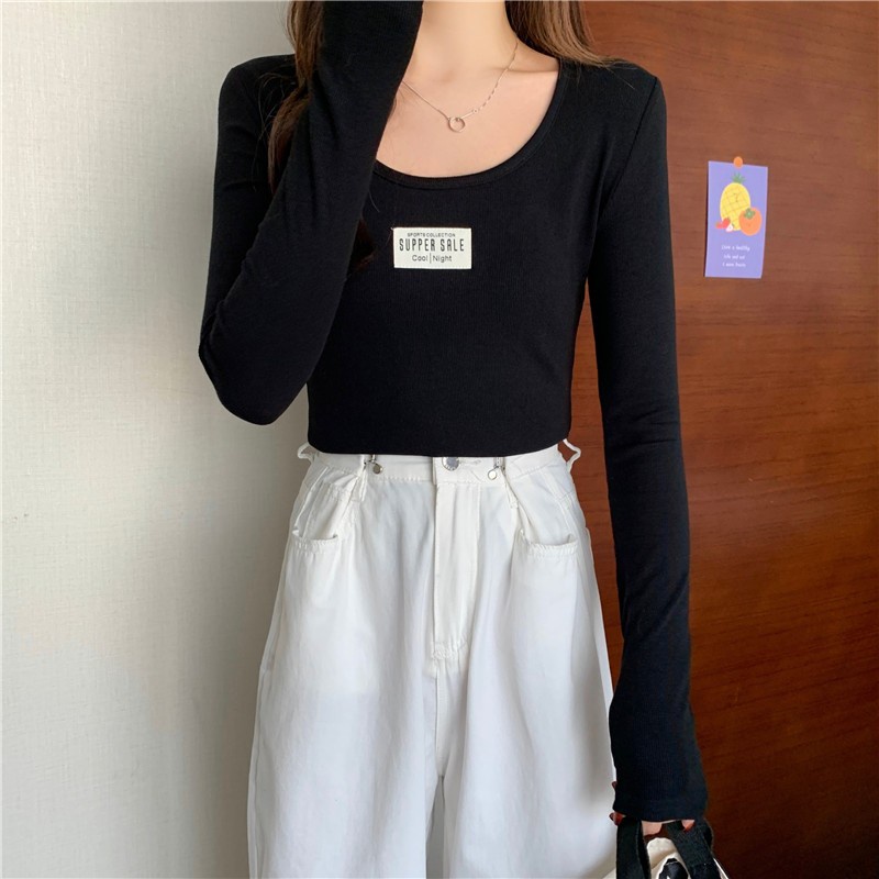 NRVP Áo Thun Nữ Dài Tay Dáng Rộng Màu Trơn Phong Cách Hàn Quốc Mới