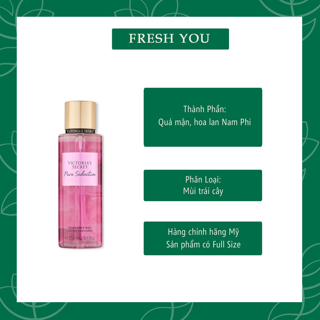 Pure Seduction - Xịt thơm toàn thân body mist Victoria's Secret khác_ BST SIgnature / Pink - fresh you