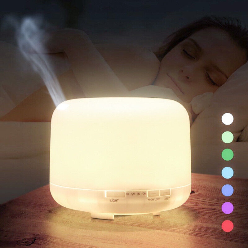 Máy xông tinh dầu hình trụ loại lớn 500ml nhựa ABS có đèn led 7 màu Aroma Diffuser, máy phun sương tạo độ ẩm và thơm phò