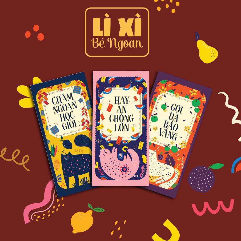 Sét 12 Bao Lì Xì Tết thiết kế đặc sắc - Hình màu sắc nghệ thuật độc đáo - Giấy C150 cán mờ in sắc nét