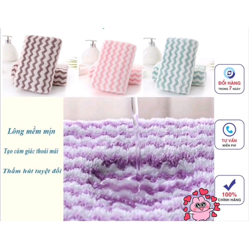 Khăn mặt cotton lông cừu Hàn Quốc mềm mịn siêu thấm nước kẻ sọc , Khăn lau tay đa năng 50x35 cm