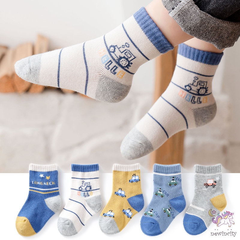 Set 5 Đôi Vớ Cotton Dài Trung Bình In Họa Tiết Hoạt Hình Phong Cách Hàn Quốc Thời Trang Mùa Thu Cho Bé Trai Và