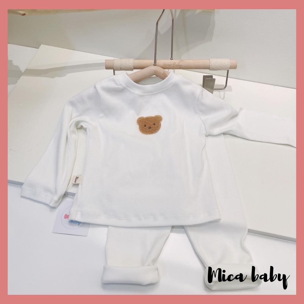 Bộ quần áo dài tay đính gấu dễ thương cho bé chất thun tăm QA51 Mica baby