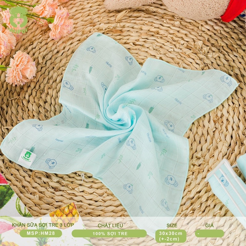 SET 6 KHĂN SỮA SỢI TRE 100% 3 LỚP MIPBI siêm mềm cho bé