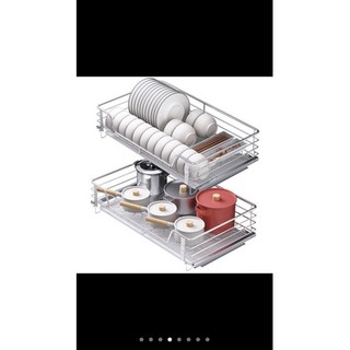 ( hỗ trợ lắp đặt) Giá xoong nồi inox 304 cao cấp,đủ ray âm giảm chấn khay hứng nước