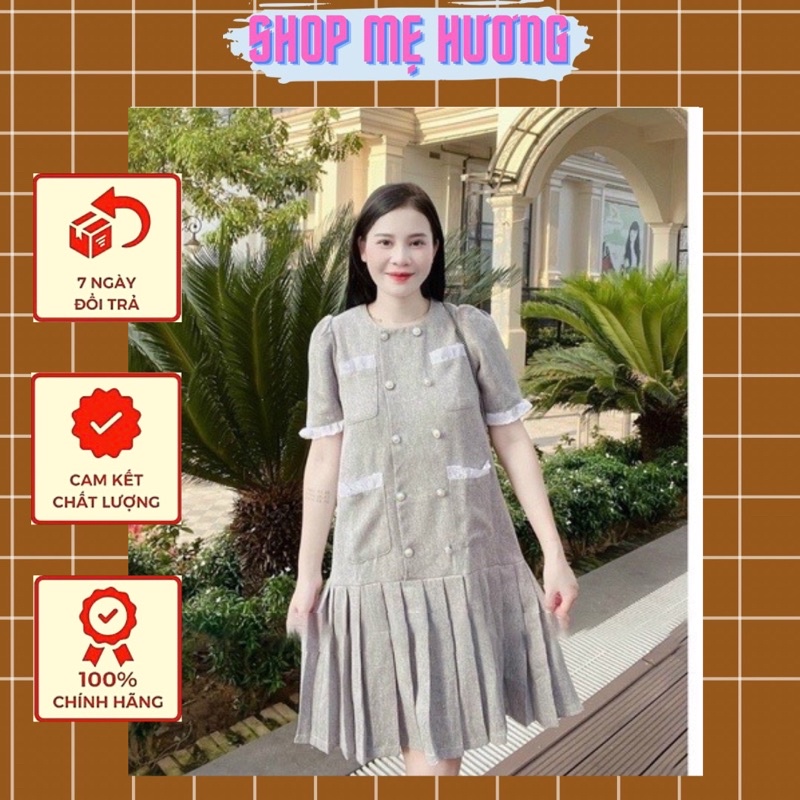 Đầm bầu xòe đuôi cá công sở cổ tròn tay áo phối ren thanh lịch dáng rộng [MẪU H026]